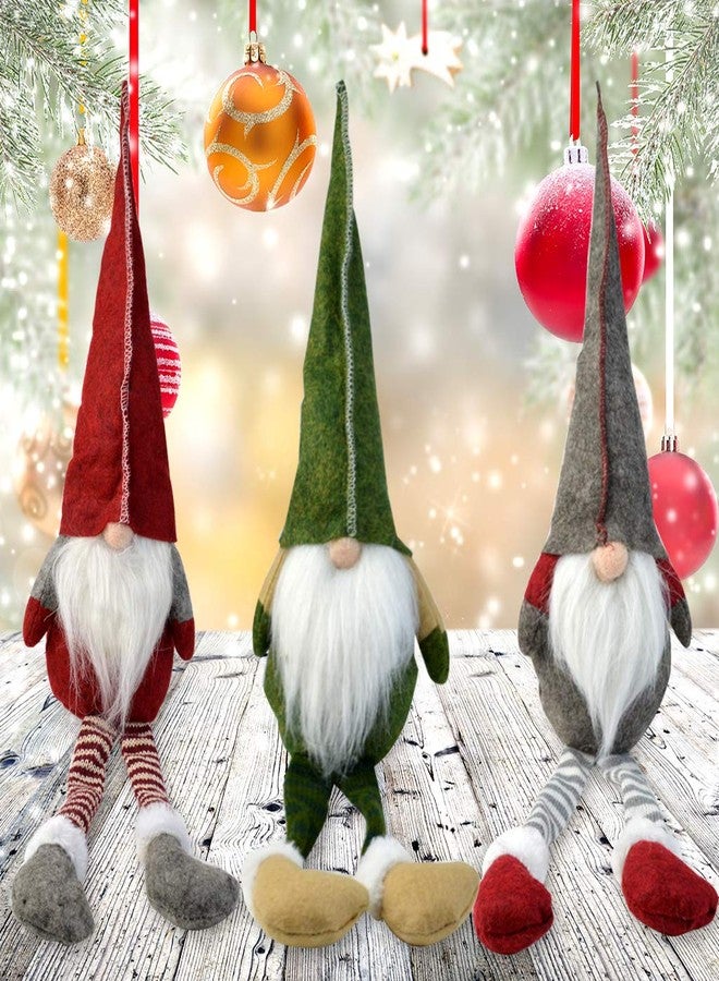 يوليو مجموعة يولييو من 3 قطع من زينة أقزام عيد الميلاد المصنوعة يدويًا، قزم سانتا السويدي تومتي، تماثيل سويدية جالسة طويلة الأرجل، زينة معلقة لعيد الميلاد - Image 3